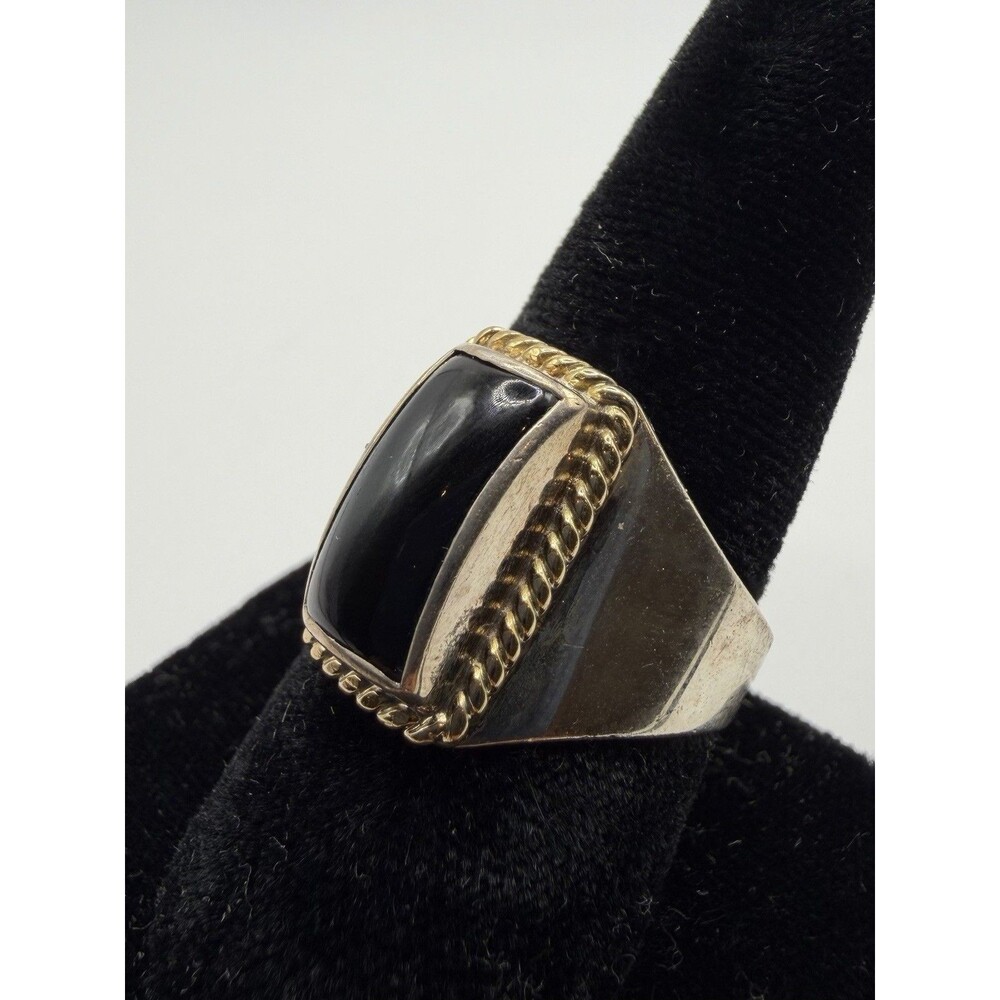Vintage 925 Sterling Silver Black Onyx Statement Ring Size 8.75 Mexico